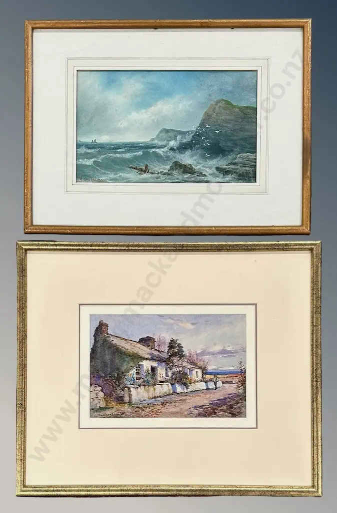 J Hughes Clayton - Cottage at Amloch, watercolour on paper & Signed Lower Left - On the Cornish Coast, mixed media on Image 1++