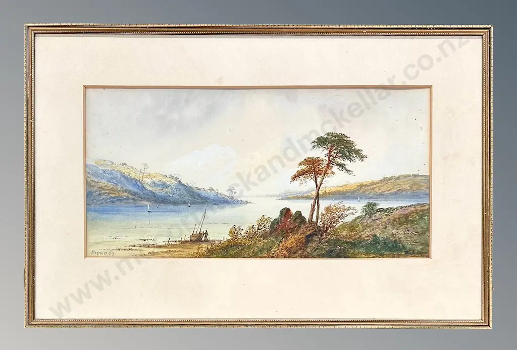 Norton Willis - Sailing Lake Scene, watercolour on paper, 230x485mm Image 1++