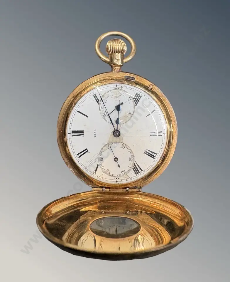18ct Gold Half Hunter Pocket Watch with Dust Cover, TW128.5gms Image 1++