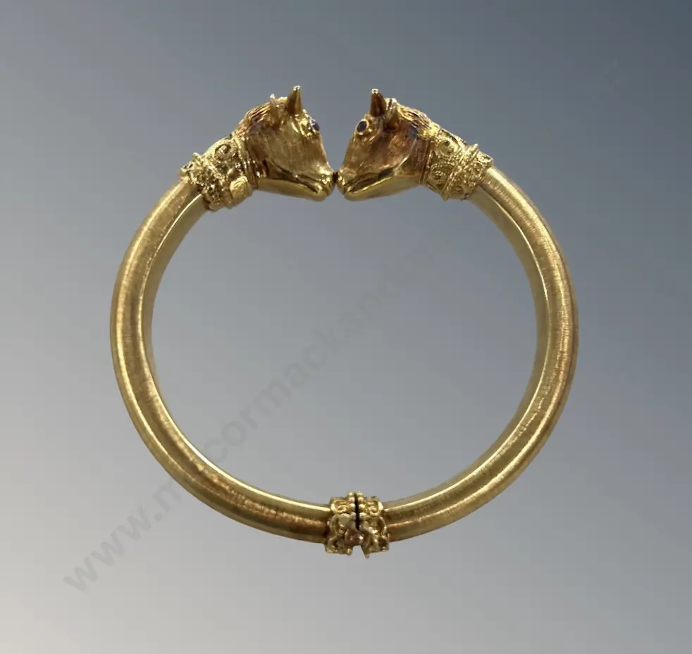 18ct Gold Lalaounis Rams Head Hinged Bangle with Ruby Eyes, D7cm TW45.1gms Image 1++
