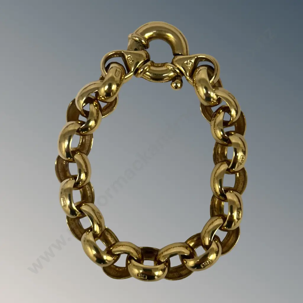 9ct Gold Large Belcher Link Bracelet, L20cm, TW38.3gms Image 1++