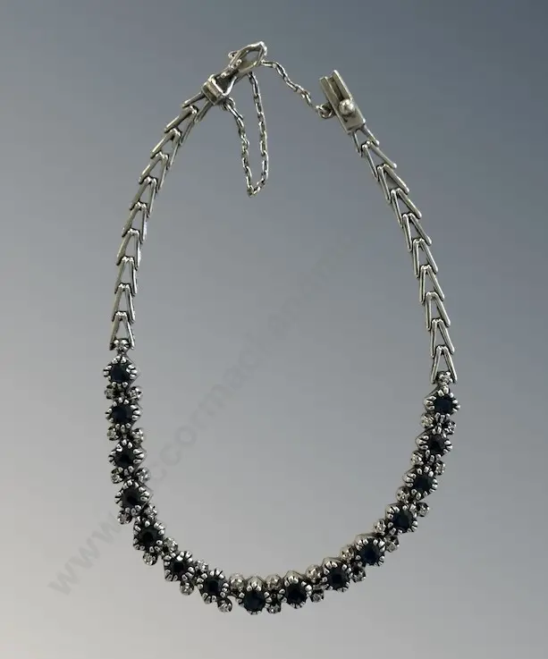 10ct White Gold and Sapphire Diamond Bracelet, L19cm, TGW3.00ct, TW13.32gms, Valuation $7,300 Image 1++