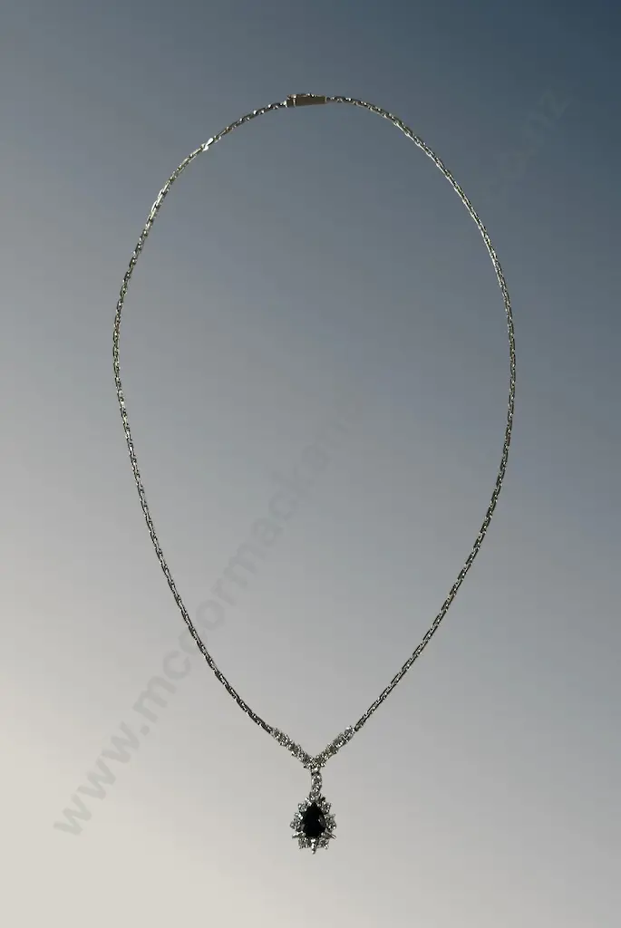 14ct White Gold Diamond and Sapphire Necklace, L43.5cm, TW12.9gms Image 1++