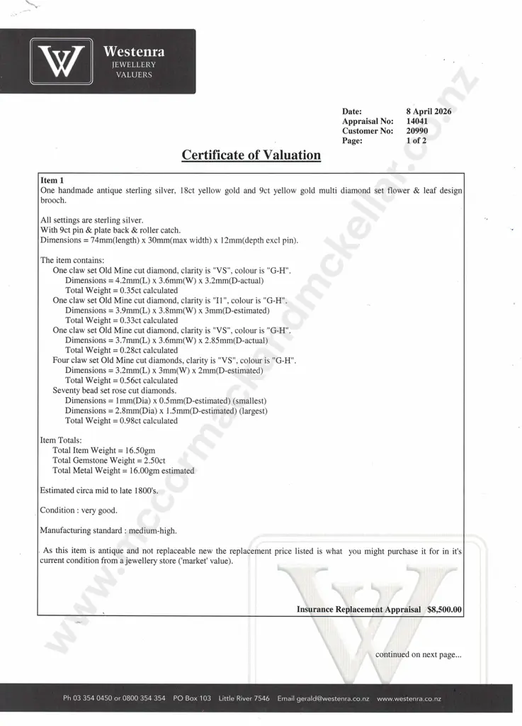 Mid 1800's 18ct and 9ct Gold, Sterling Silver Multi Diamond Set Flower and Leaf Design Brooch, TGW2.5ct, TW16.5gms Image 1++