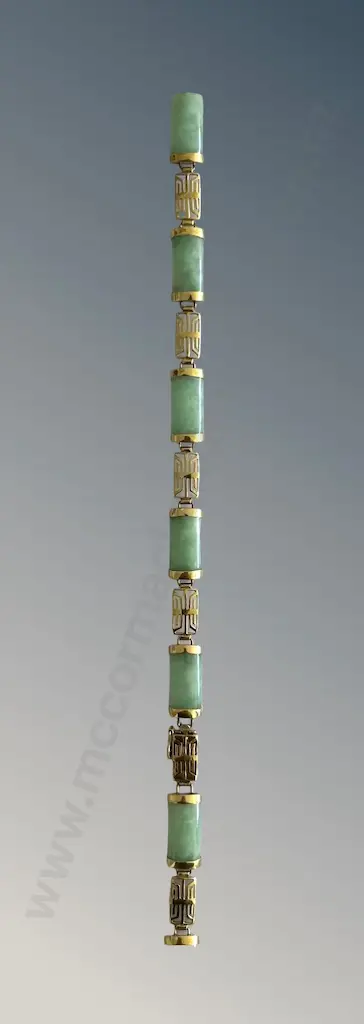 14ct Gold and Jade Bracelet, L18.5cm, TW9gms Image 1++