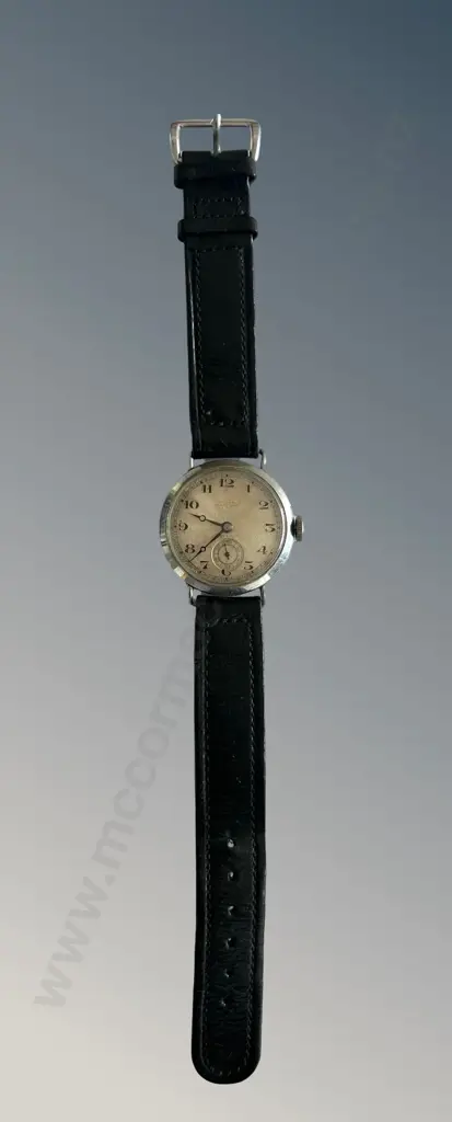Rolex Marconi James Walker Gents Wristwatch with Black Leather Strap, C1930 Image 1++