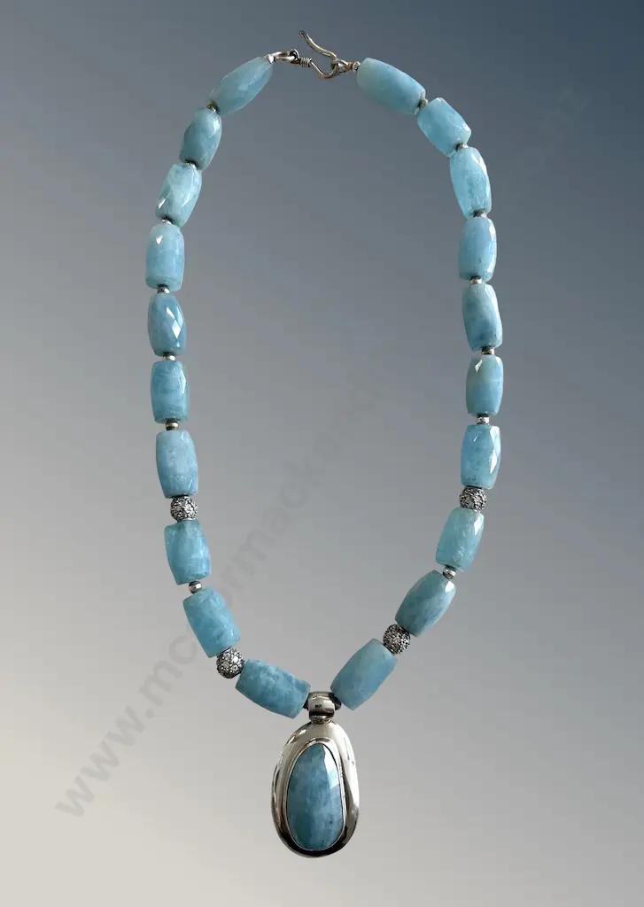 Pear Shape Faceted Beryl Stone Necklace set in Sterling Silver, Pale Blue, L51cm, TW115.25gms Image 1++