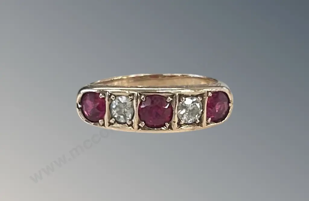 18ct Rose Gold 5 Stone Ruby and Diamond Ring, Size M, TGW1.64ct, TW6.3gms, Valuation $10500 Image 1++