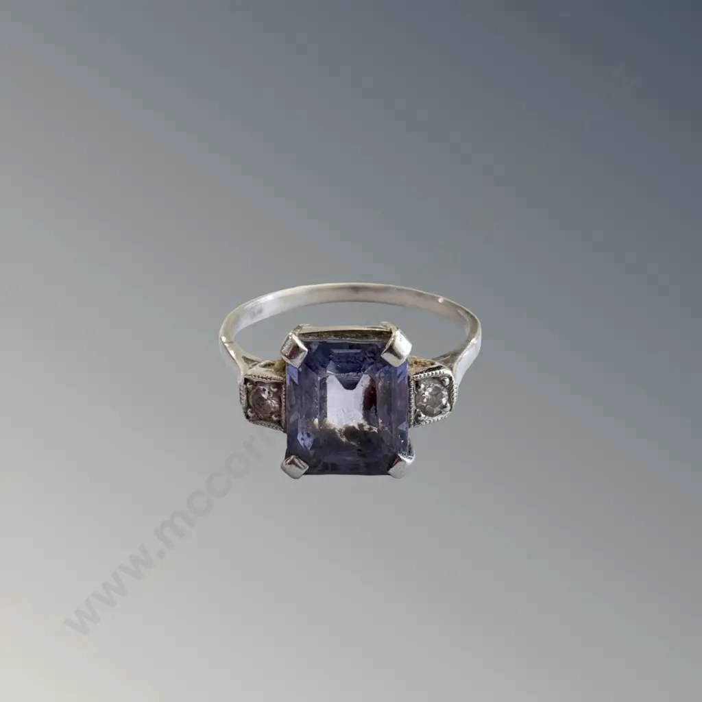 Platinum, Sapphire and Diamond Ring, Size P, TW4.3gms Image 1++