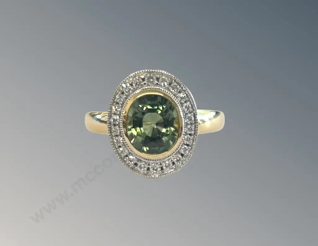 18ct Gold Green Sapphire and Diamond Cluster Ring, Sapphire 2.75ct, Size P, TW5.25, Valuation $10200 Image 1++