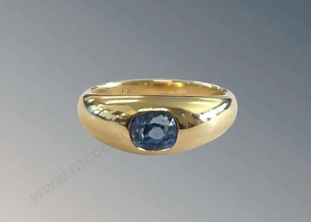 18ct Gold Blue Sapphire Ring, Sapphire 1.29ct, Size P, TW5.28gms, Valuation $6700 Image 1++