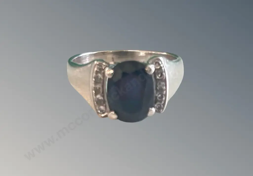 9ct White Gold Sapphire and Diamond Ring Size L/M, TW4.9gms Image 1++