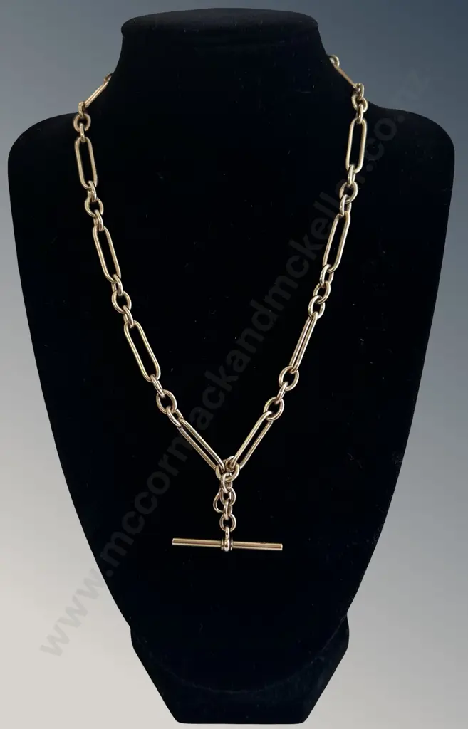 9ct Gold Paper Clip Link Chain with T Bar, L48cm, TW36.2gms Image 1++