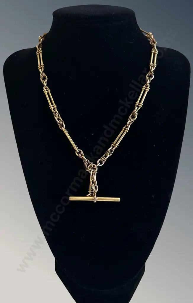 15ct Gold Double Albert Link Chain with T-Bar, L41cm TW43.00gms Image 1++