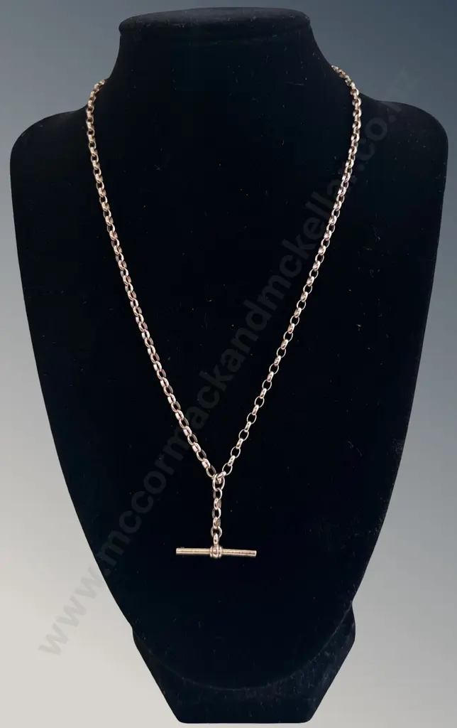 9ct Gold Curb Link Necklace with T-Bar, L45.5cm, TW10.1gms Image 1++