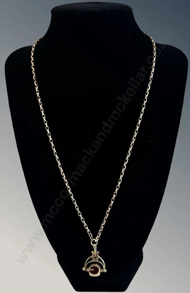 9ct Gold Blecher Link Chain with Bloodstone Spinner, L56cm, TW11.7gms (with spinner) Image 1++