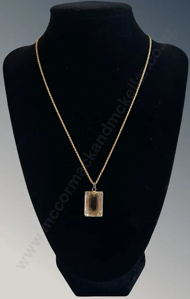 18ct Gold Fine Rope Link Chain with Citrine Pendant, L54cm (with pendant) TW5.3gms (without pendant) Image 1++