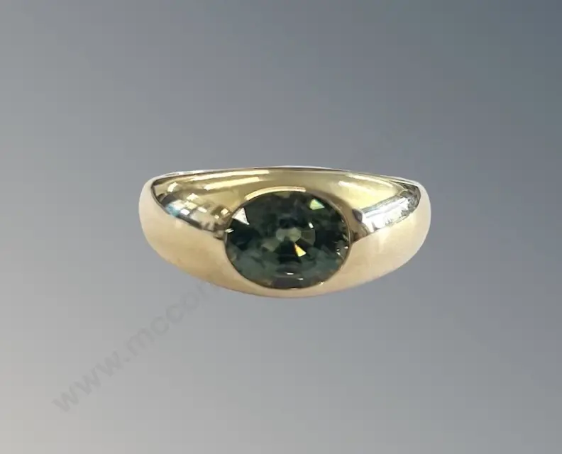 18ct Gold Green Sapphire Ring, Sapphire 2.32ct, Size P, TW5.93gms, Valuation $8600 Image 1++