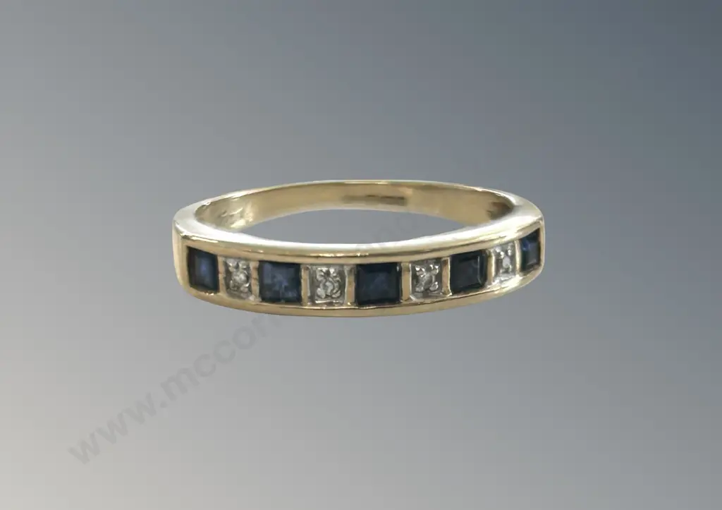 9ct Gold Sapphire and Diamond Eternity Ring, Size M/N ,TW1.7gms Image 1++