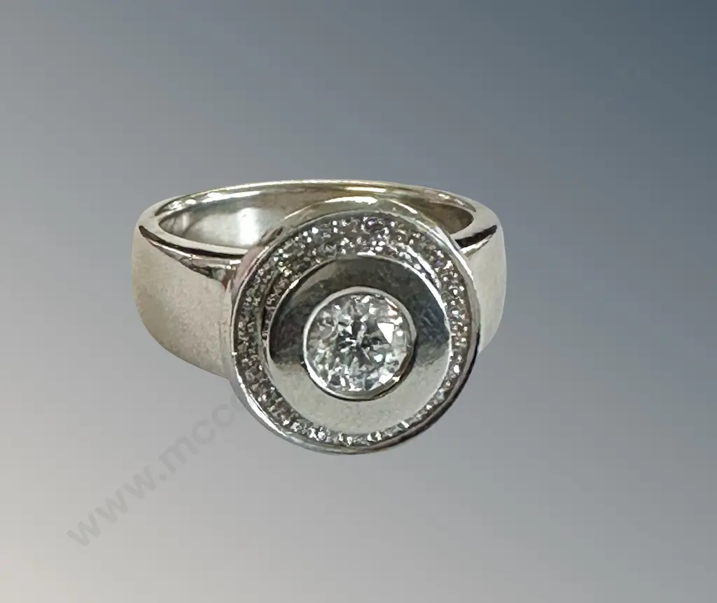 Platinum Diamond Set Halo Cluster Ring, Size M/N, TW17.24gms, Valuation $13650 Image 1++