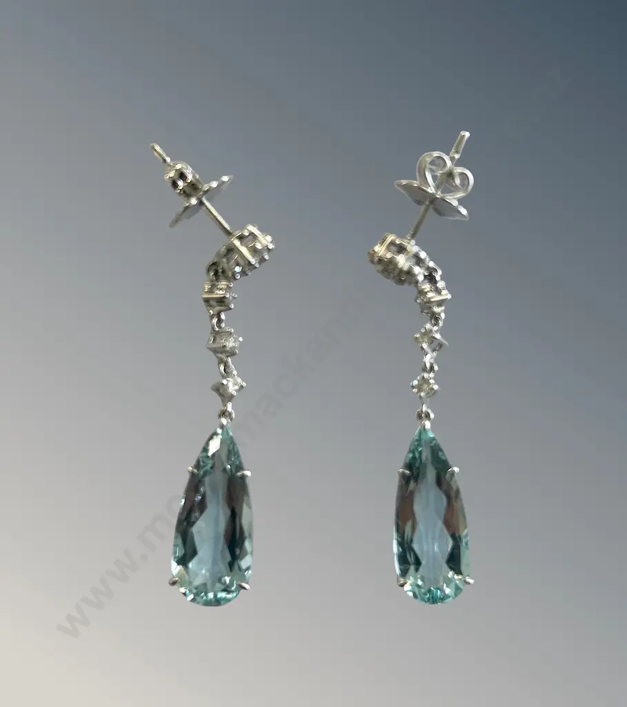 18ct White Gold Aquamarine and Diamond Drop Earrings, TCW6.75, TW6.21gms, Valuation $12250 Image 1++