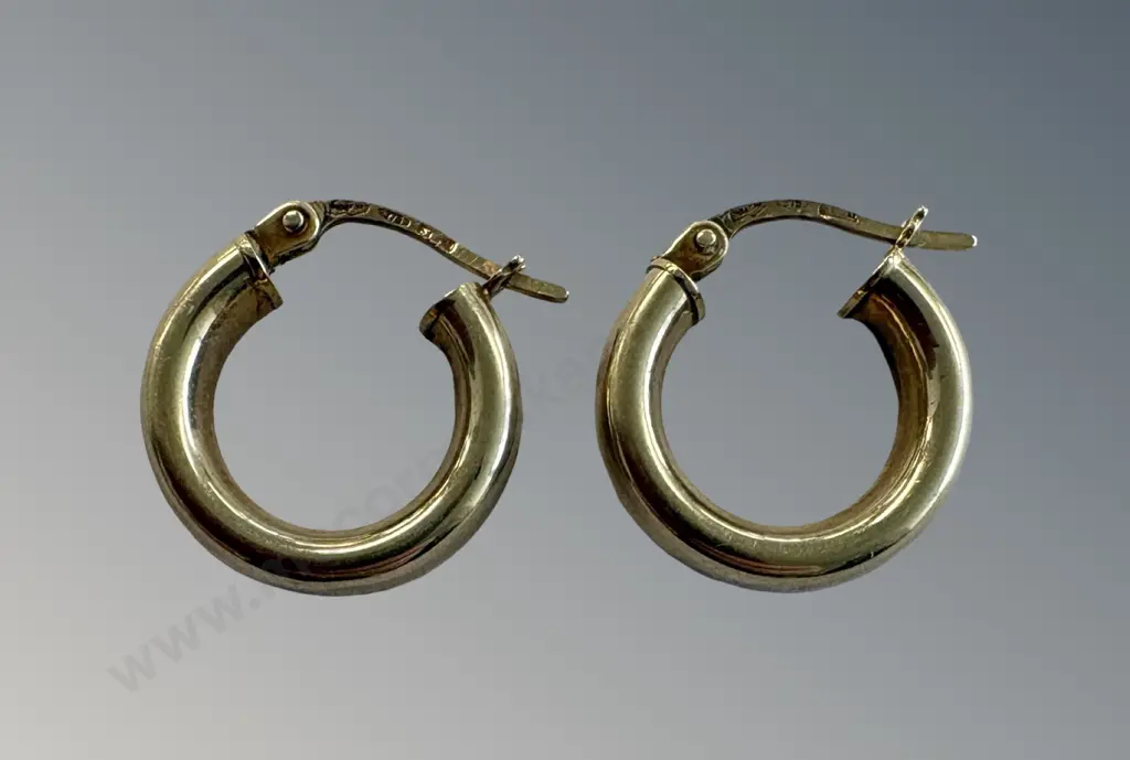9ct Gold Hoop Earrings, TW1.5gms Image 1++