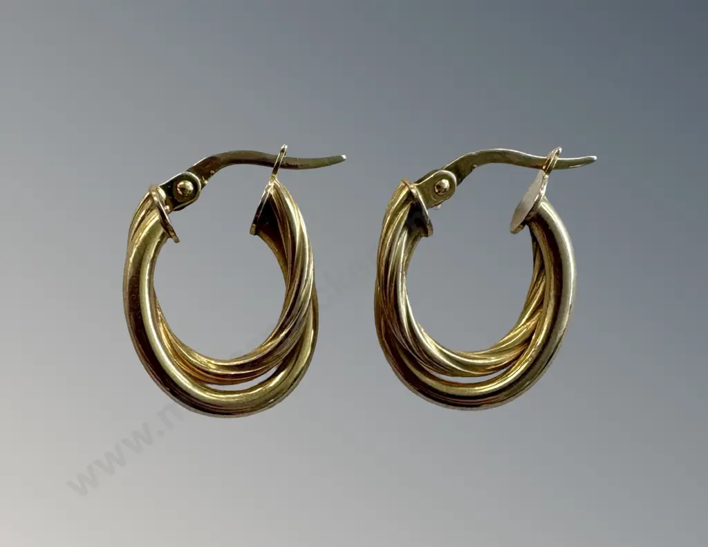 9ct Gold Twisted Hoop Earrings, TW2.1gms Image 1++