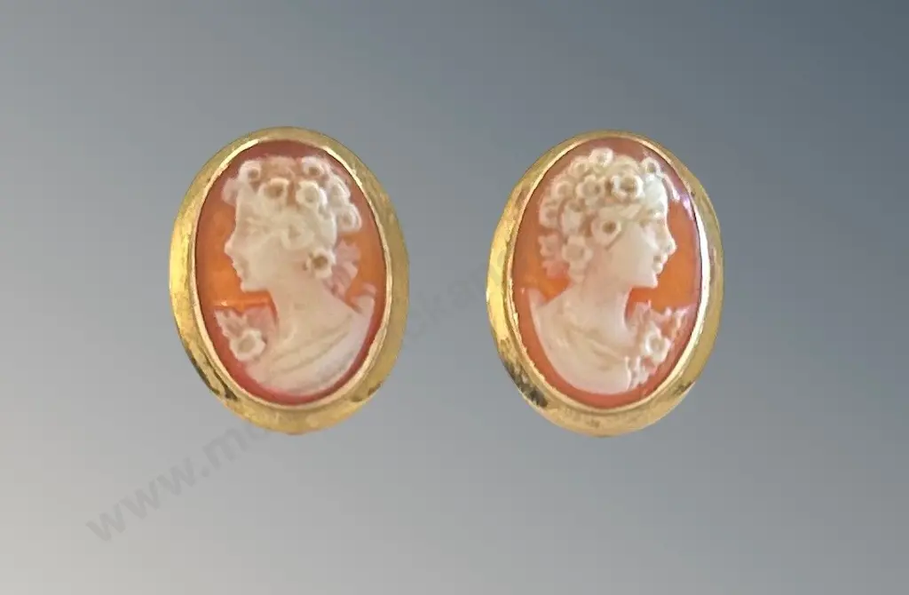 18ct Gold Cameo Clip-on Earrings, TW8.8gms Image 1++