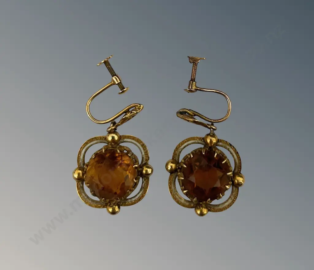 14ct Gold Citrine Drop Earrings, TW4.9gms Image 1++