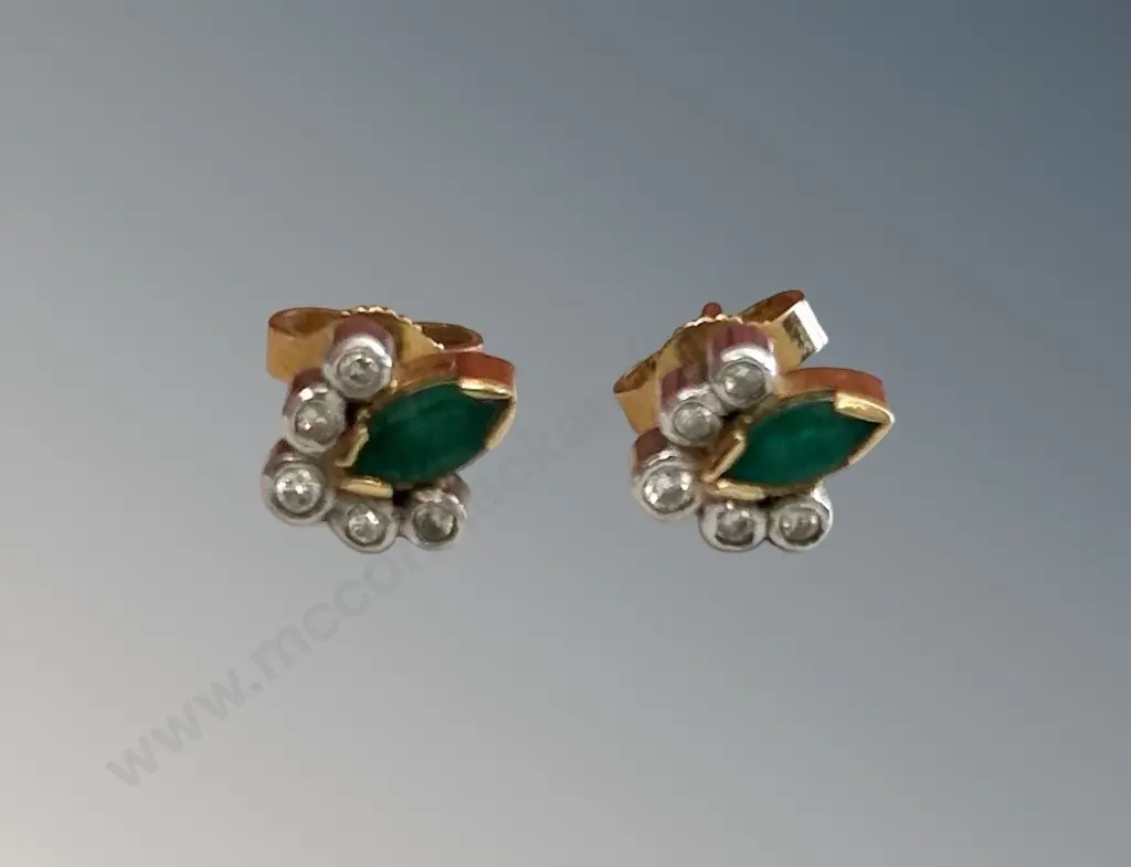 Diamond and Emerald Stud Earrings Image 1++