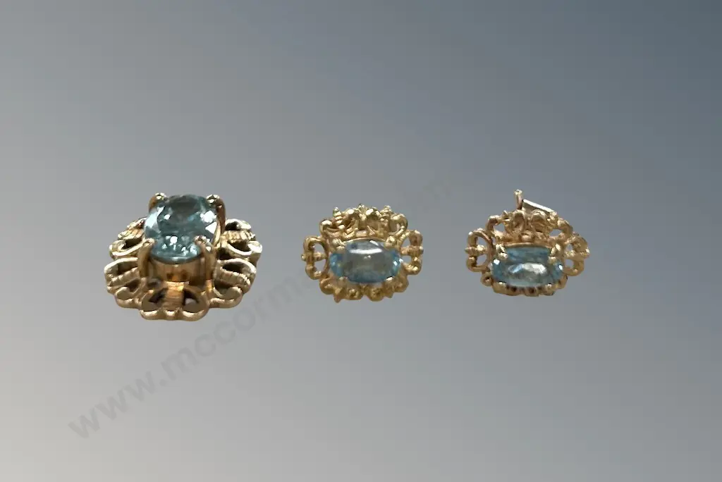 9ct Gold Aquamarine Pendant and Matching Stud Earrings, TW2.1gms Image 1++