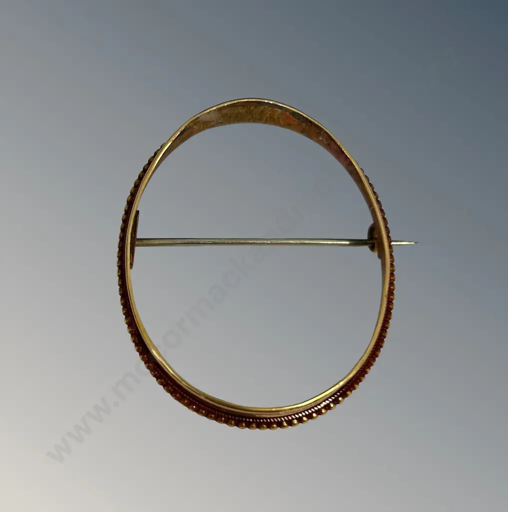 Leather Cased 14ct Gold Oval Framed Brooch (no cameo), L5cm TW8.2gms Image 1++