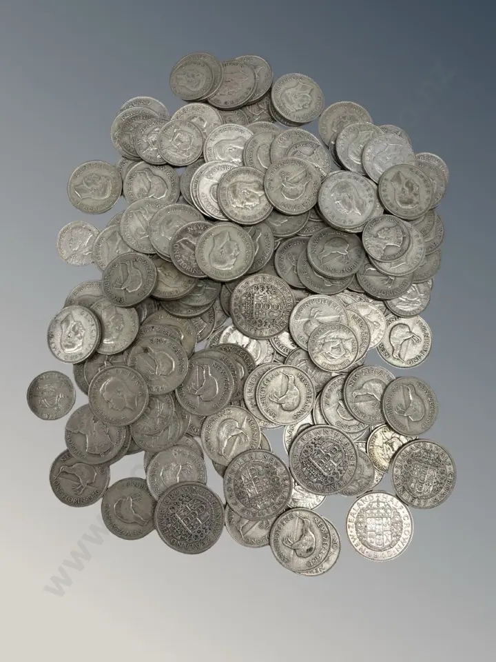 1930's - 1946 New Zealand One Florin, Shilling & Half Crown Coins TW1550gms Image 1++