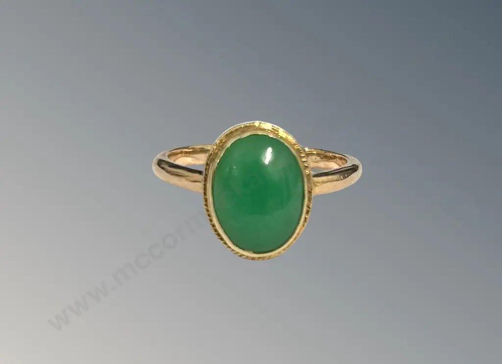 14ct Gold Jade Dress Ring, Size L, TW3gms Image 1++