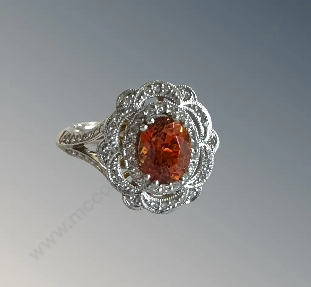 18ct Yellow and White Gold Garnet and Diamond set Cluster Ring, TGW2.68ct, Size O, Valuation $12280 Image 1++