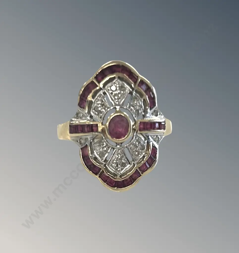 9ct Gold Ruby and Diamond Dress Ring, Size M, TW4.1gms Image 1++