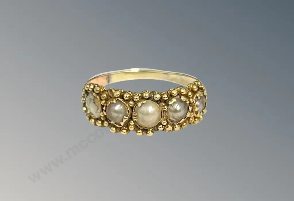9ct Gold and Pearl Ring, (1 Pearl missing) Size M, TW1.8gms Image 1++