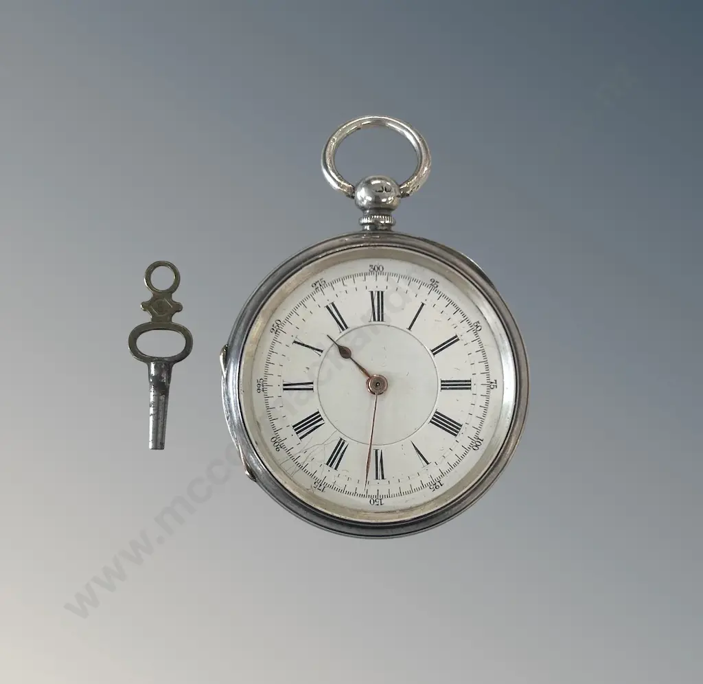 Sterling Silver Frank Chesterman Pocket Watch with Key, TW124.1gms Image 1++