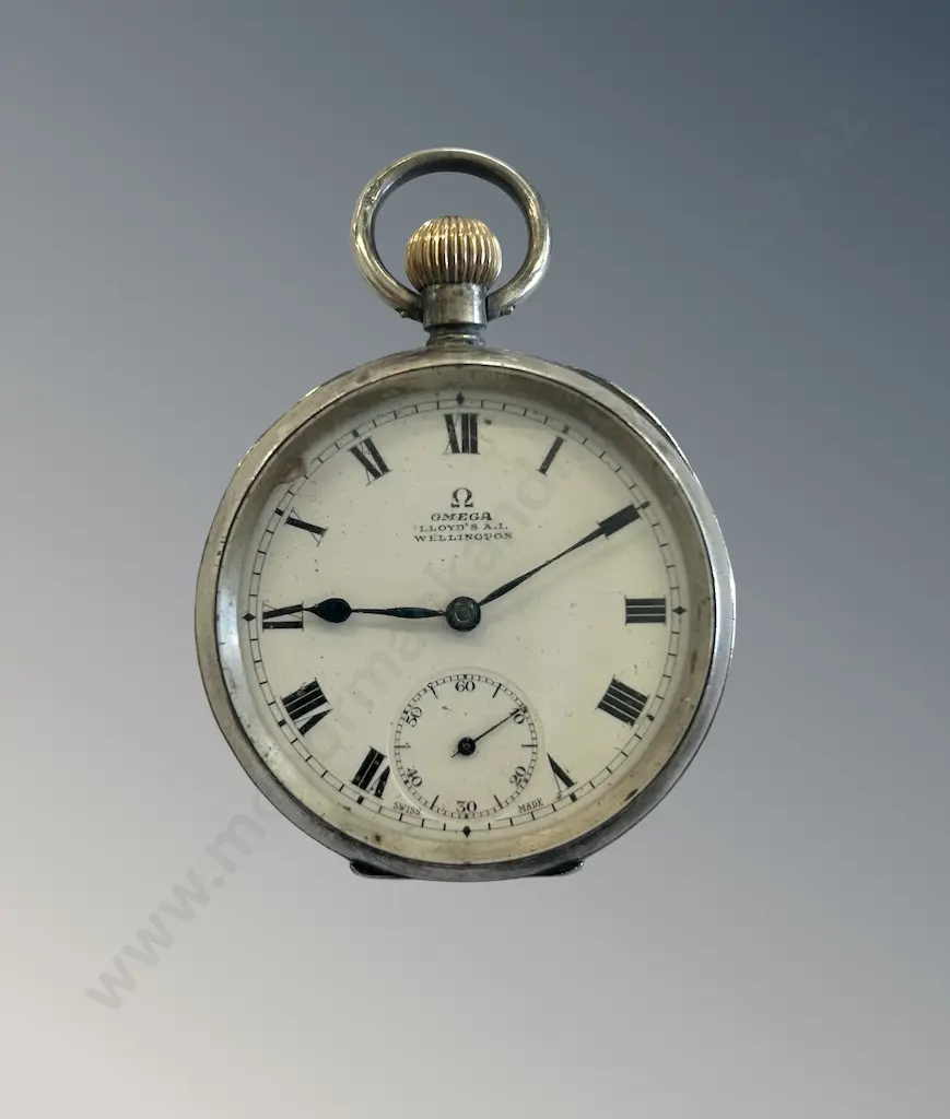 Sterling Silver Omega Pocket Watch with Blue Steel Hands, TW84.3gms Image 1++