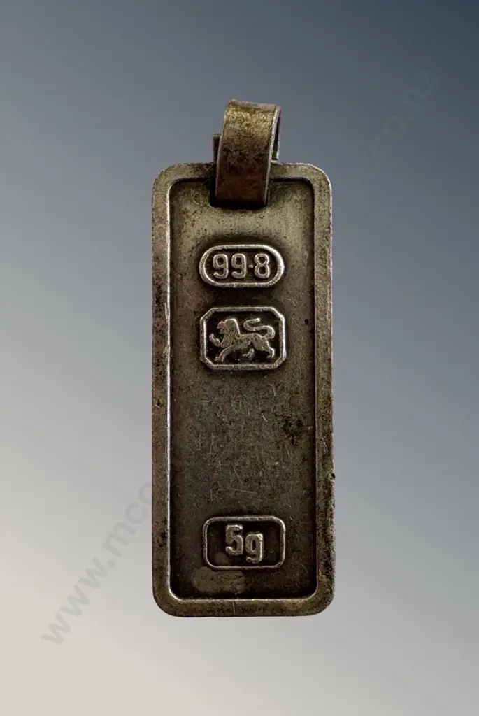 99.8 Solid Silver Ingot Pendant, TW5gms Image 1++