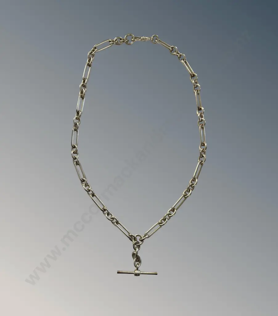 Sterling Silver Paperclip Link Chain Necklace with T-Bar, L56cm, TW56.1gms Image 1++