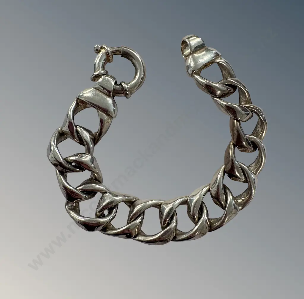 Sterling Silver Heavy Curb Link Chain Bracelet, L18.5cm, TW42.3gms Image 1++