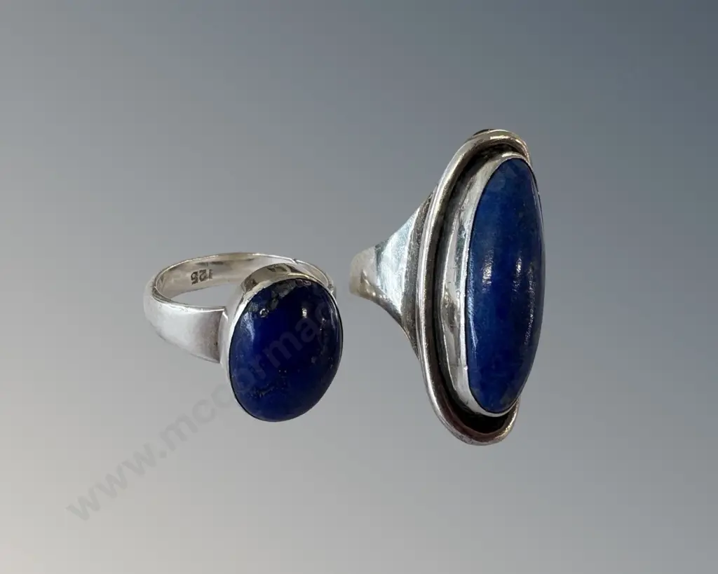 Two Sterling Silver Lapis Lazuli Rings, Size M & Q, TW15.5gms Image 1++