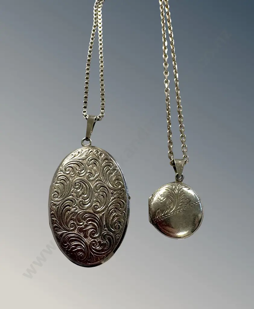 Two Sterling Silver Chains and Lockets, Chain Lengths 56cm & 42cm, TW44.2gms Image 1++