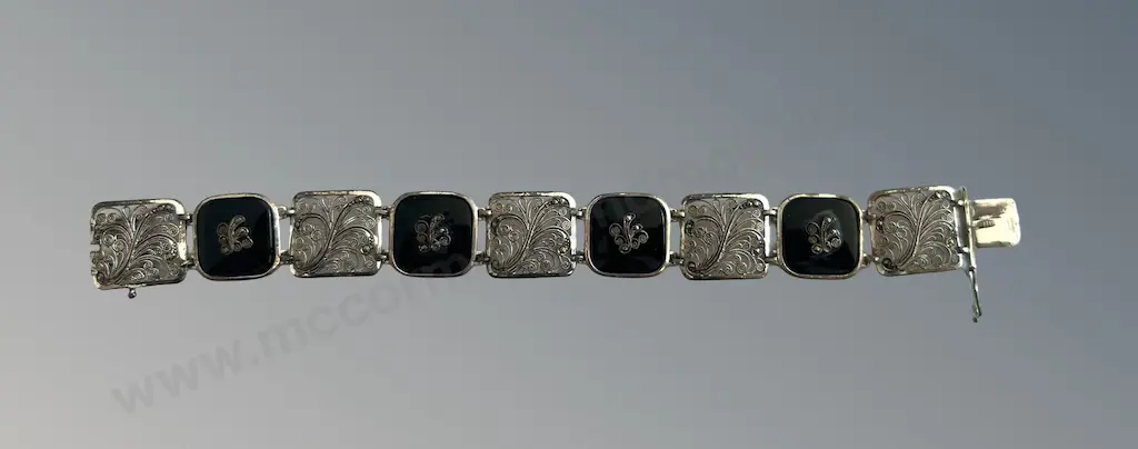 Sterling Silver and Black Enamel Bracelet, Frigast, Denmark, L21cm Image 1++