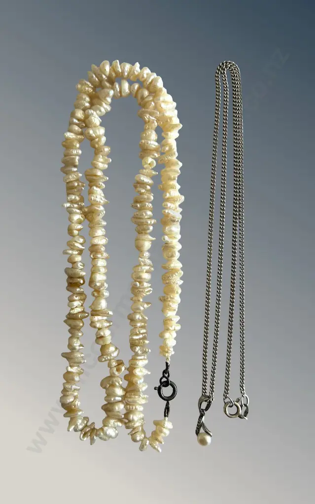 Freshwater Pearl Necklace, L52cm and Sterling Silver Chain with Pearl Pendant, L52cm Image 1++