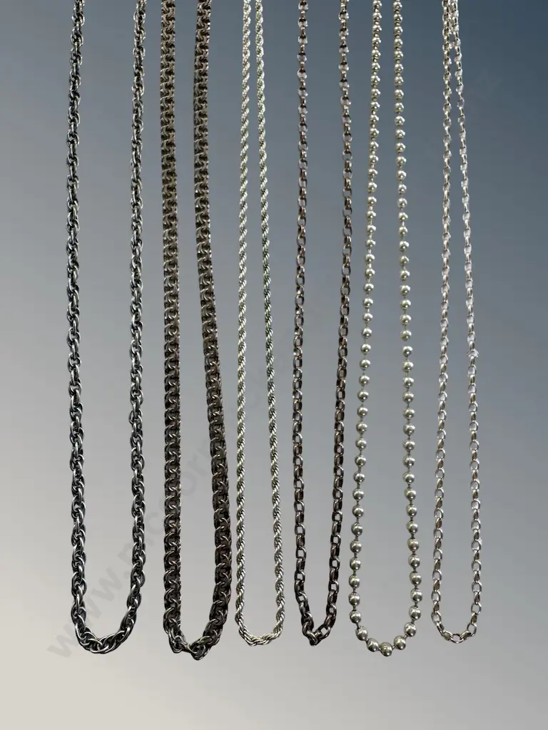 Collection of Sterling Silver Chains (6), TW78.5gms Image 1++