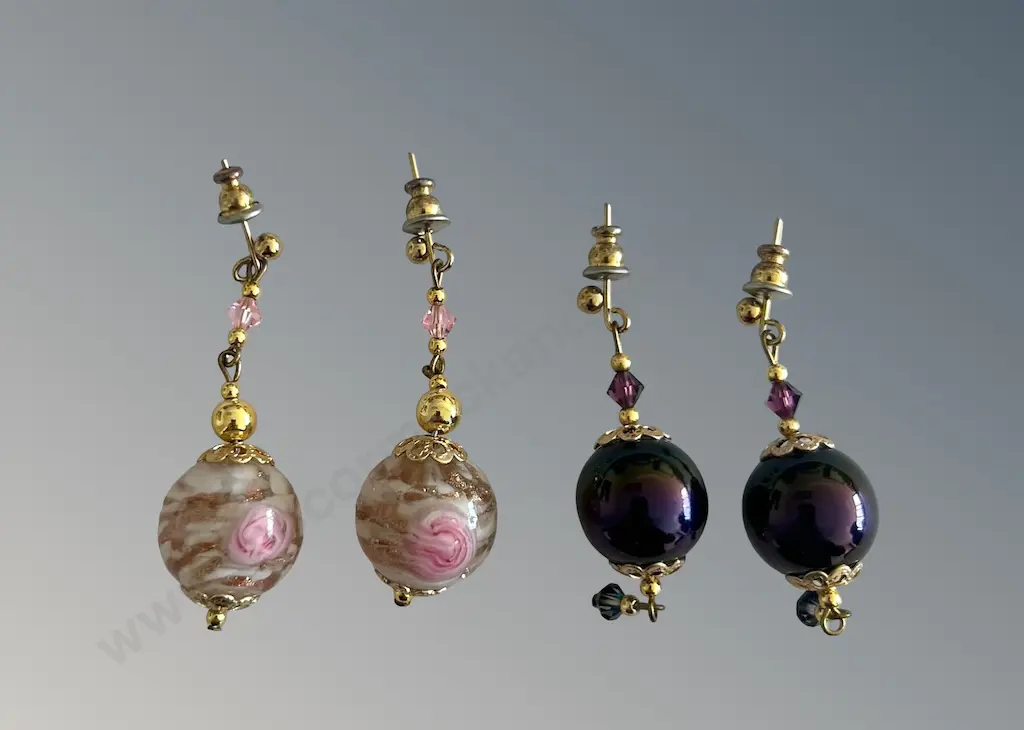 Two Pair of Glass Ball Drop Earrings Image 1++