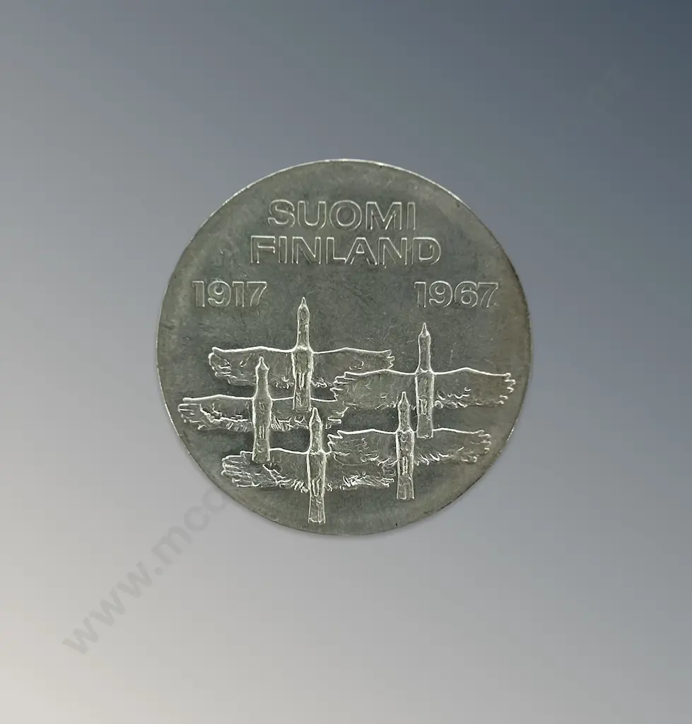 Markkaa 1967 Silver Coin Commerating 50th Anniversary of Finlands Independance Image 1++