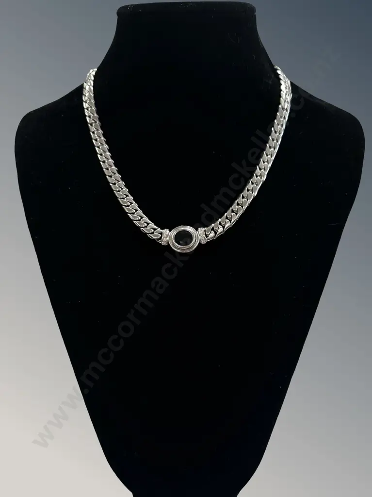 18ct White Gold Sapphire and Diamond Necklace, L44cm, TW117.9gms Image 1++